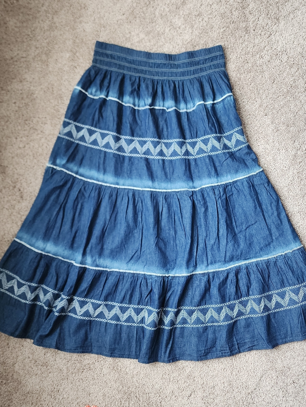Blue Tiered Embroidered Maxi Skirt